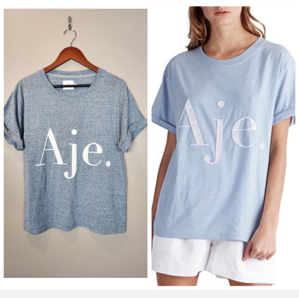 Aje Logo Embellished‎ Tee Blue Gray Color Size Small